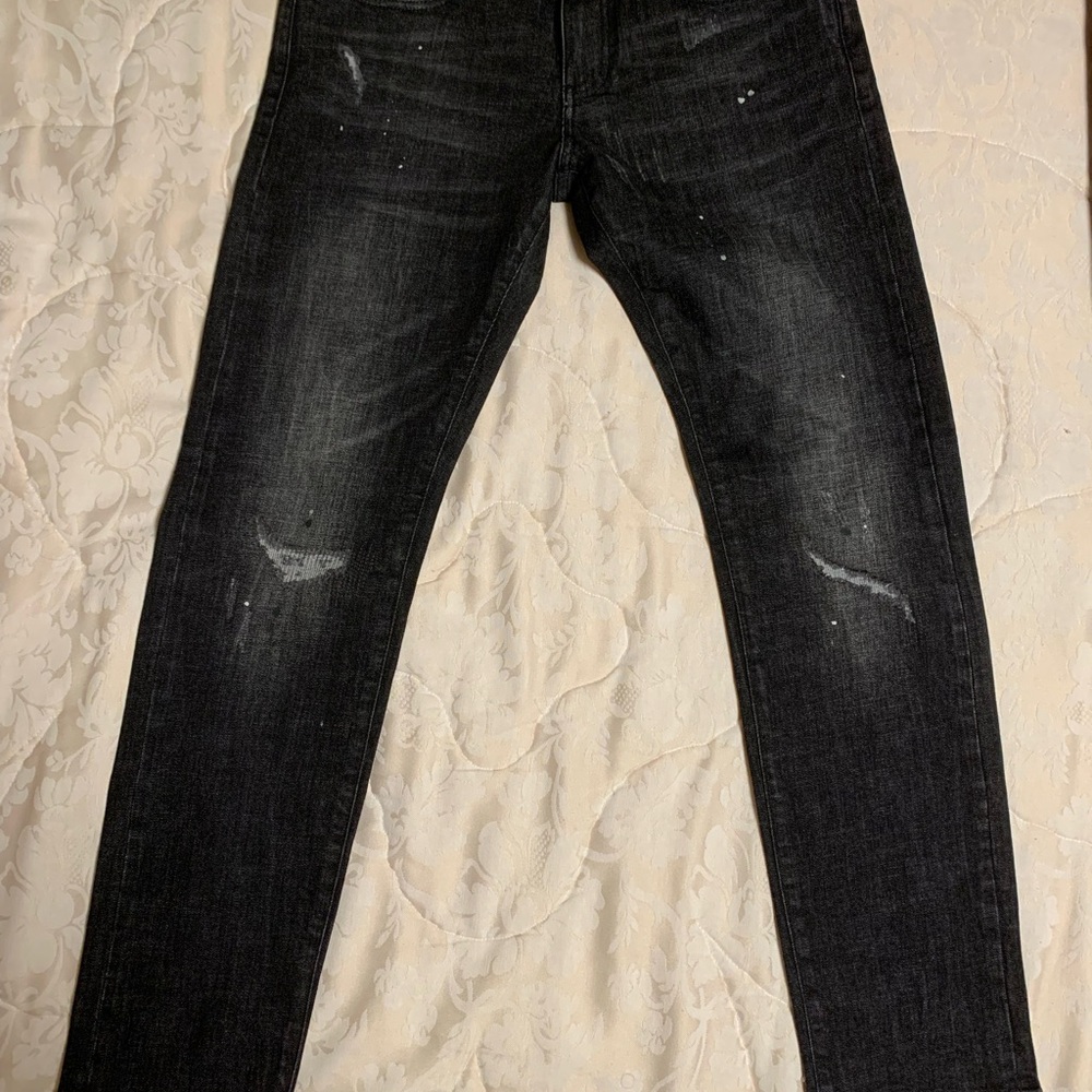 Armani Exchange Men's Black Slim Fit Sashiko Jeans